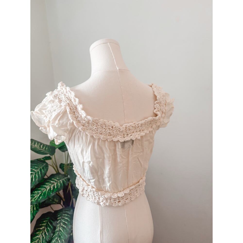 Cleobella Cream Crochet Off Shoulder Crop Top XS Boho Cottagecore Festival - Picture 6 of 7